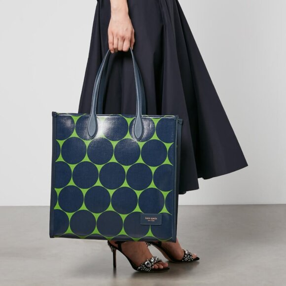Kate Spade Gotham Extra Large Tote Joy Dot Canvas Blue Polka Dot Leather Trim - Picture 3 of 15
